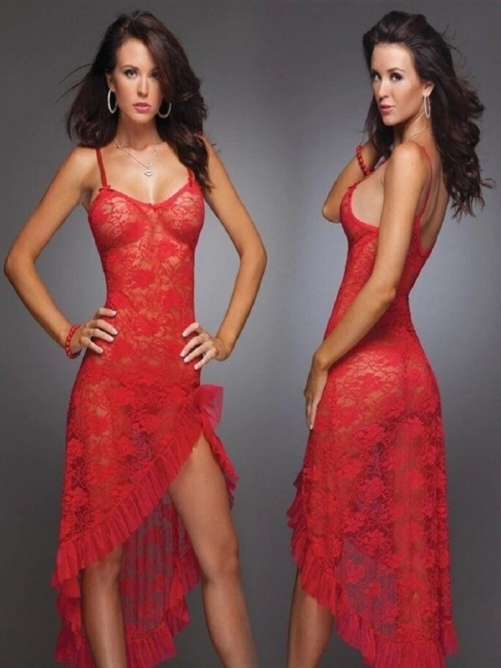 Sexy Women Lingerie Floral Lace Sleepwear Underwear Long Dress See-Thru Babydoll